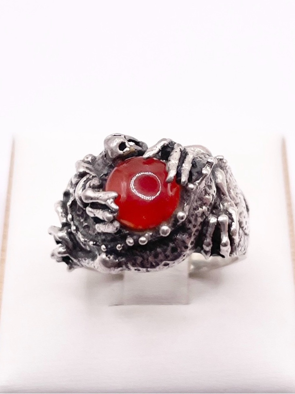 Size 7 Sterling Silver Gothic Ring with carnelian Stone